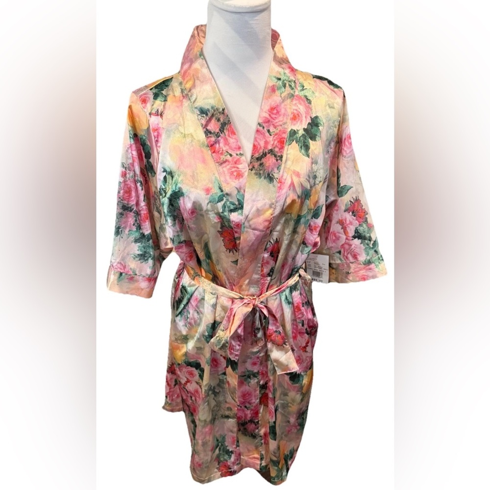 NWT DB Floral Robe with Pink Glitter Bride SZ S/M